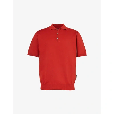 Highsnobiety Mens Ruby Red Brand-patch Regular-fit Knitted Polo Shirt
