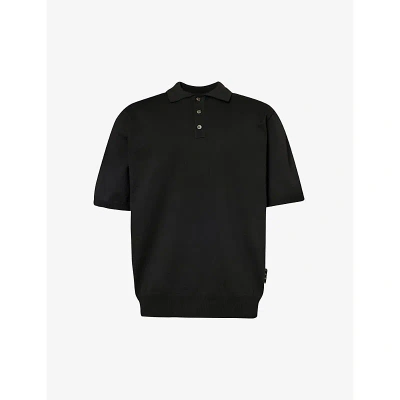 Highsnobiety Mens Black Brand-patch Regular-fit Knitted Polo Shirt