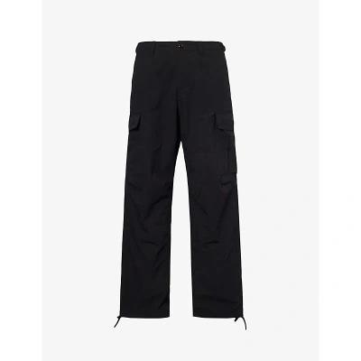 Highsnobiety Mens Black Brand-patch Wide-leg Cotton-blend Cargo Trousers