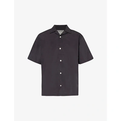 Highsnobiety Mens Black Camp-collar Brand-patch Woven Shirt
