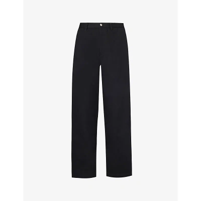 Highsnobiety Mens Black Relaxed-fit Tapered-leg Cotton-twill Trousers