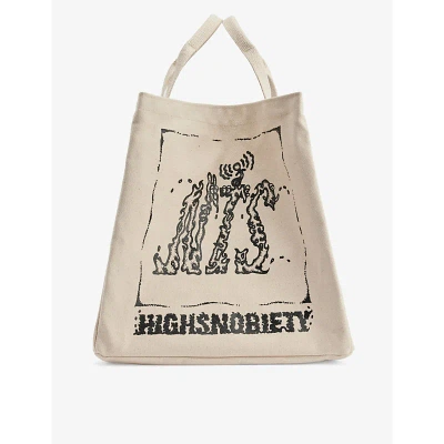 Highsnobiety Mens Beige X Nts Brand-print Cotton Record Tote Bag