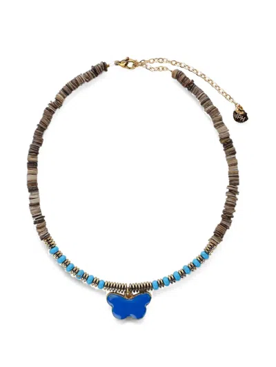 Hijas De Puka Beaded Butterfly Necklace In Brown