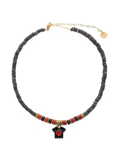 Hijas De Puka Beaded Heart-charm Necklace In Gold