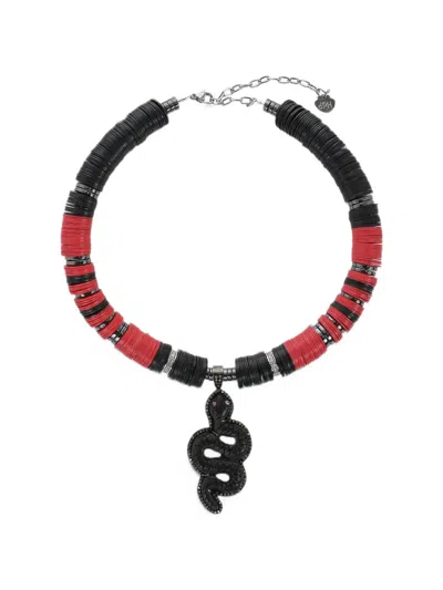 Hijas De Puka Black And Red Beaded Snake Necklace