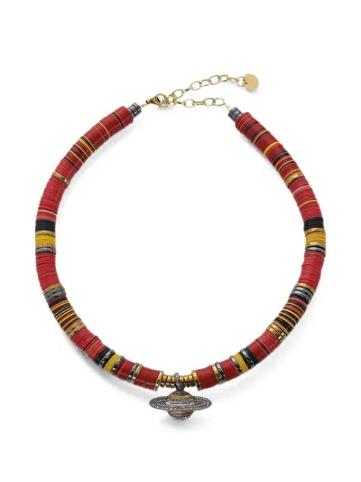 Hijas De Puka Pm Red Planet Cognac-diamond Beaded Necklace In Gold