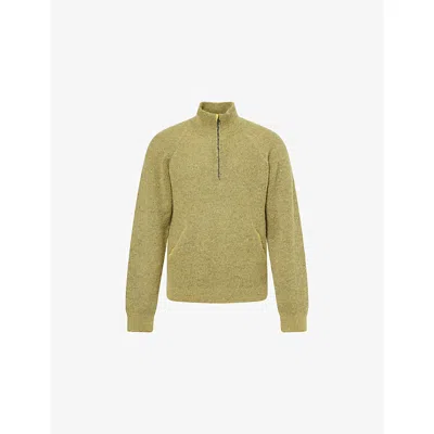 Hiking Patrol Mens Yellow Essence Half-zip Mohair-wool Blend Sweater In Green