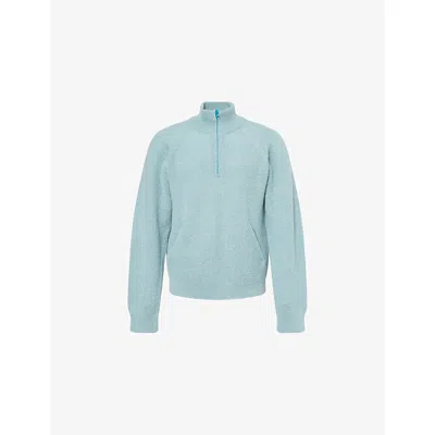 Hiking Patrol Mens Turquoise Essence Half-zip Mohair-wool Blend Sweater In Blue