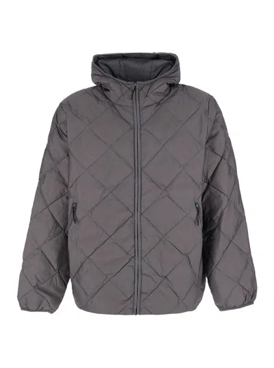 Hiking Patrol Quilted Tech Fabric Down Jacket In Gray