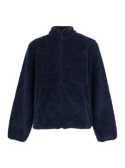 Hiking Patrol Tech Fabric Fleece Jacket With High Collar And Zip Pockets In Blue