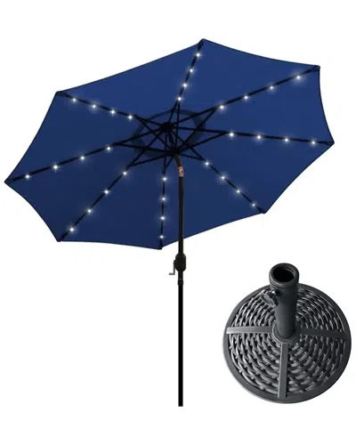 Hiland Az Patio Heaters Solar Market Umbrella With Led Lights In Blue