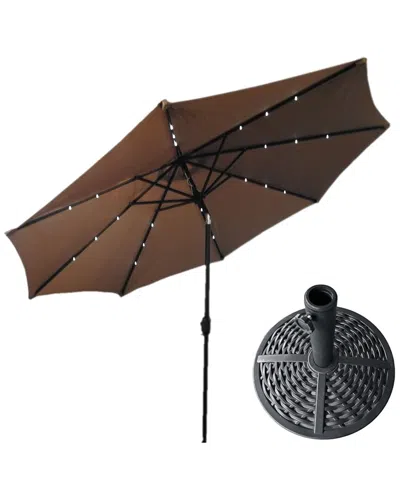 Hiland Az Patio Heaters Solar Market Umbrella With Led Lights In Brown