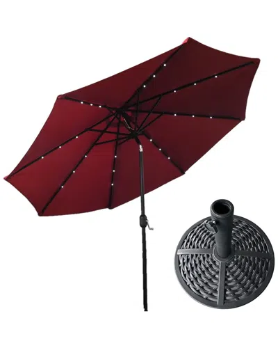 Hiland Az Patio Heaters Solar Market Umbrella With Led Lights In Red