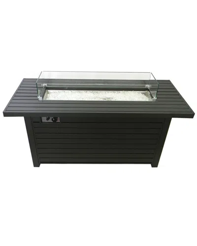 Hiland Outdoor Rectangle Fire Pit With Wind Screen In Bronze