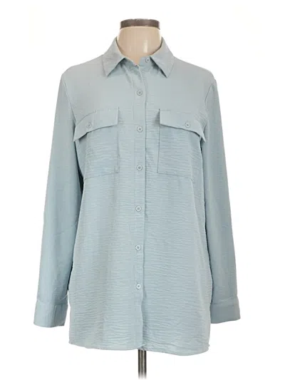 Pre-owned Hilary Radley Long Sleeve Blouse In Blue