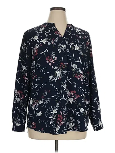Pre-owned Hilary Radley Long Sleeve Blouse In Blue