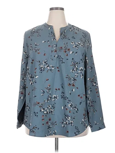 Pre-owned Hilary Radley Long Sleeve Blouse In Blue