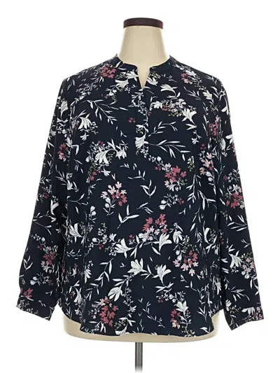 Pre-owned Hilary Radley Long Sleeve Blouse In Blue