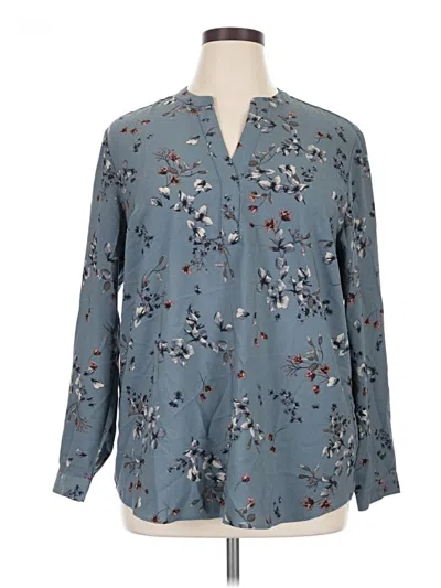 Pre-owned Hilary Radley Long Sleeve Blouse In Blue