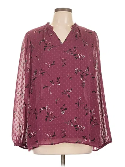 Pre-owned Hilary Radley Long Sleeve Blouse In Burgundy