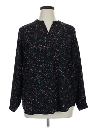 Pre-owned Hilary Radley Long Sleeve Henley Shirt In Black