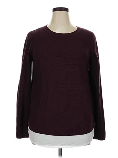 Pre-owned Hilary Radley Long Sleeve Top Burgundy Crew Neck Tops