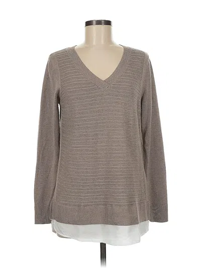 Pre-owned Hilary Radley Long Sleeve Top Gray V Neck Tops