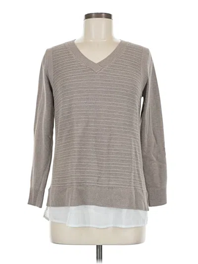 Pre-owned Hilary Radley Long Sleeve Top Gray V Neck Tops