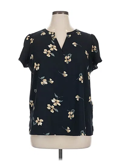 Pre-owned Hilary Radley Short Sleeve Blouse In Black
