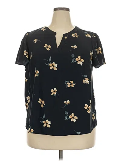 Pre-owned Hilary Radley Short Sleeve Blouse In Black