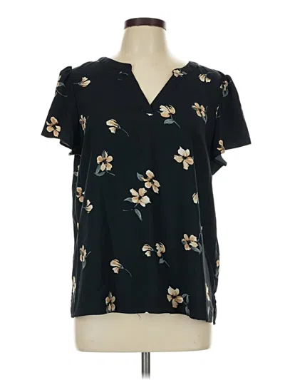 Pre-owned Hilary Radley Short Sleeve Blouse In Black