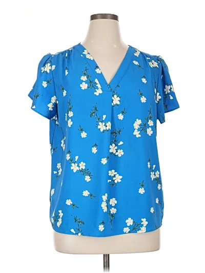 Pre-owned Hilary Radley Short Sleeve Blouse In Blue