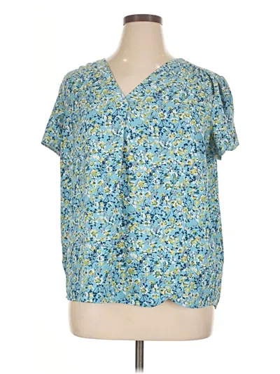 Pre-owned Hilary Radley Short Sleeve Blouse In Blue