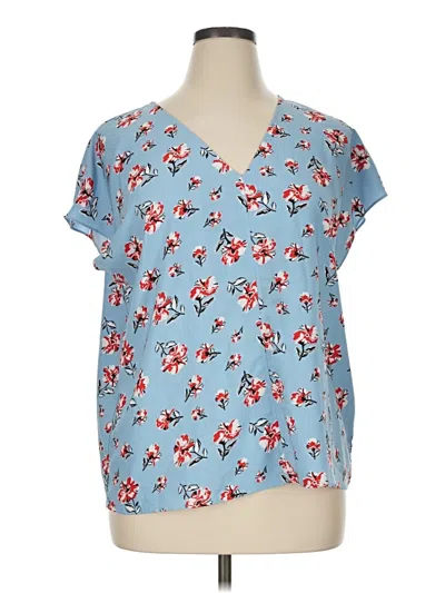 Pre-owned Hilary Radley Short Sleeve Blouse In Blue