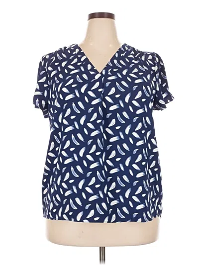 Pre-owned Hilary Radley Short Sleeve Blouse In Blue