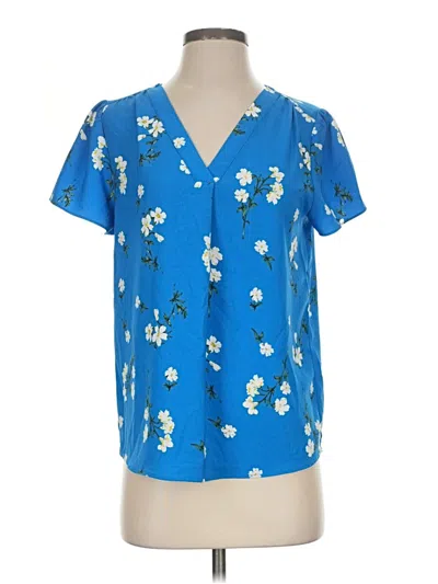 Pre-owned Hilary Radley Short Sleeve Blouse In Blue