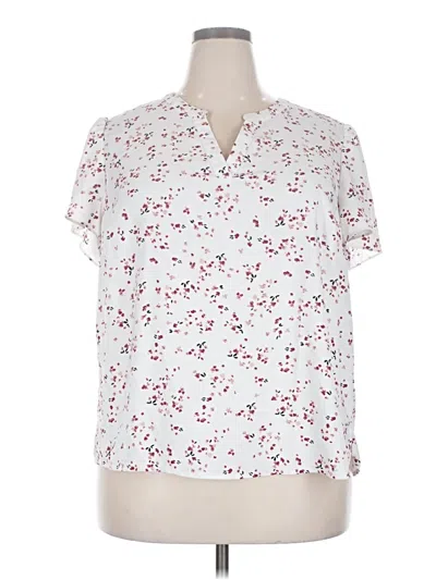 Pre-owned Hilary Radley Short Sleeve Blouse In White