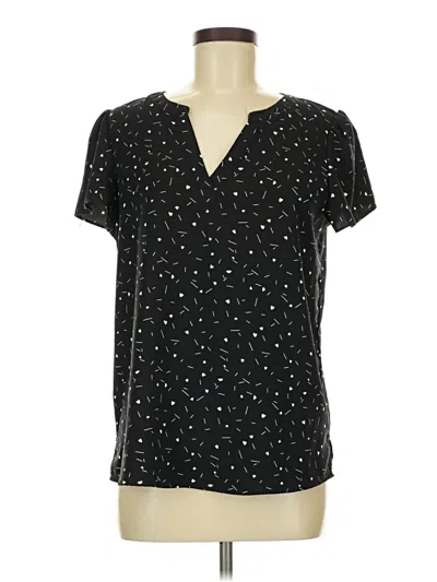 Pre-owned Hilary Radley Short Sleeve Top Black Stars Pattern V-neck Tops