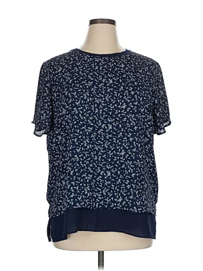 Pre-owned Hilary Radley Short Sleeve Top Blue Floral Pattern Crew Neck Tops