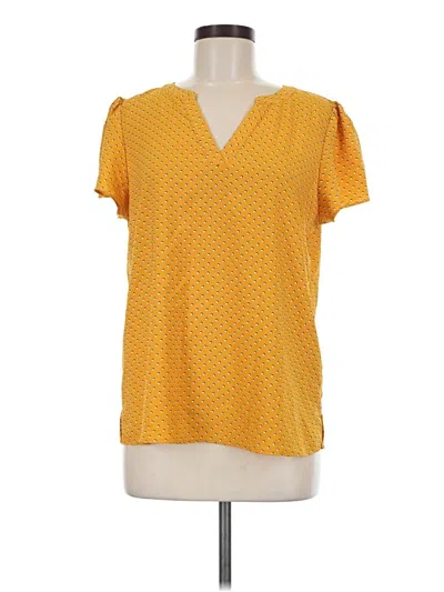 Pre-owned Hilary Radley Short Sleeve Top Yellow V-neck Tops