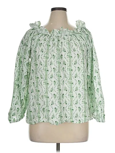 Pre-owned Hill House 3/4 Sleeve Blouse In Green