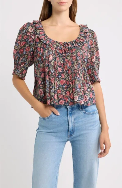 Hill House Home Camri Ruffle Collar Top In Chilton Floral Block