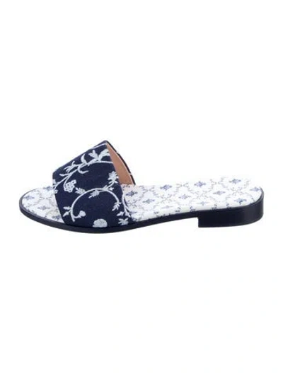Pre-owned Hill House Home Canvas Floral Print Slides In Blue