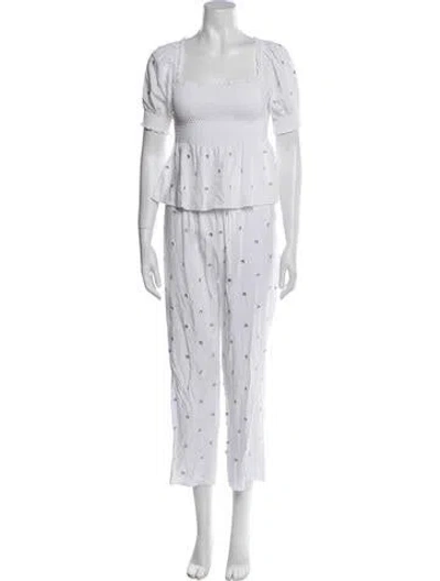 Pre-owned Hill House Home Crystal Embellishments Pant Set In White