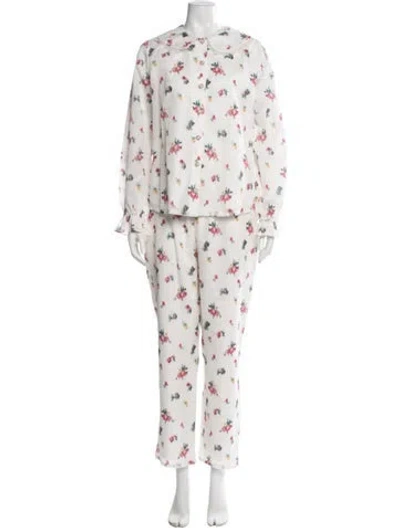 Pre-owned Hill House Home Floral Print Beaded Accents Pajamas W/ Tags In White