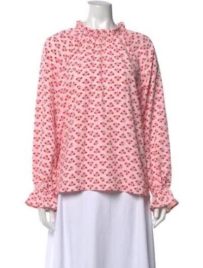 Pre-owned Hill House Home Floral Print Crew Neck Blouse In Pink