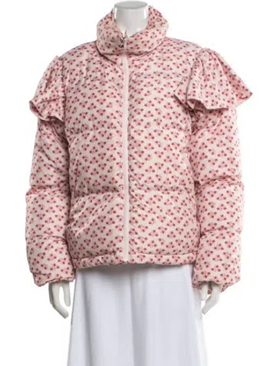 Pre-owned Hill House Home Floral Print Down Jacket In Pink