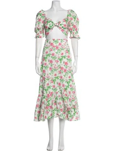 Pre-owned Hill House Home Floral Print Embroidered Accent Skirt Set In Green