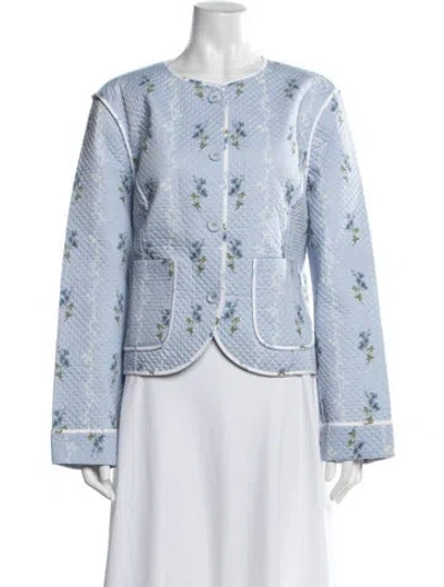 Pre-owned Hill House Home Floral Print Jacket W/ Tags In Blue