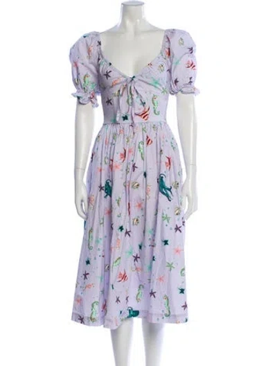 Pre-owned Hill House Home Floral Print Knee-length Dress In Purple